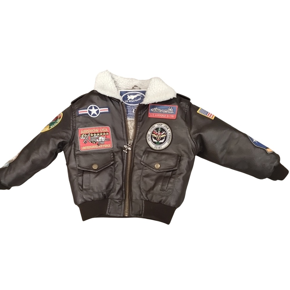 Up and Away Kids USAF Type A-2 Bomber Jacket Brown Faux Leather Patches 4T